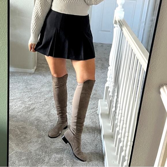 Stuart Weitzman Suede Over-The-Knee Flat Boots - 8.5 - Slate Grey - Picture 4 of 13